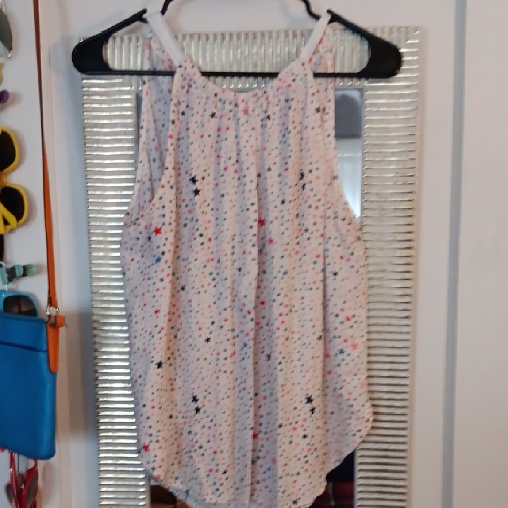 LOFT Starry Tank Top - White and Pink, Medium